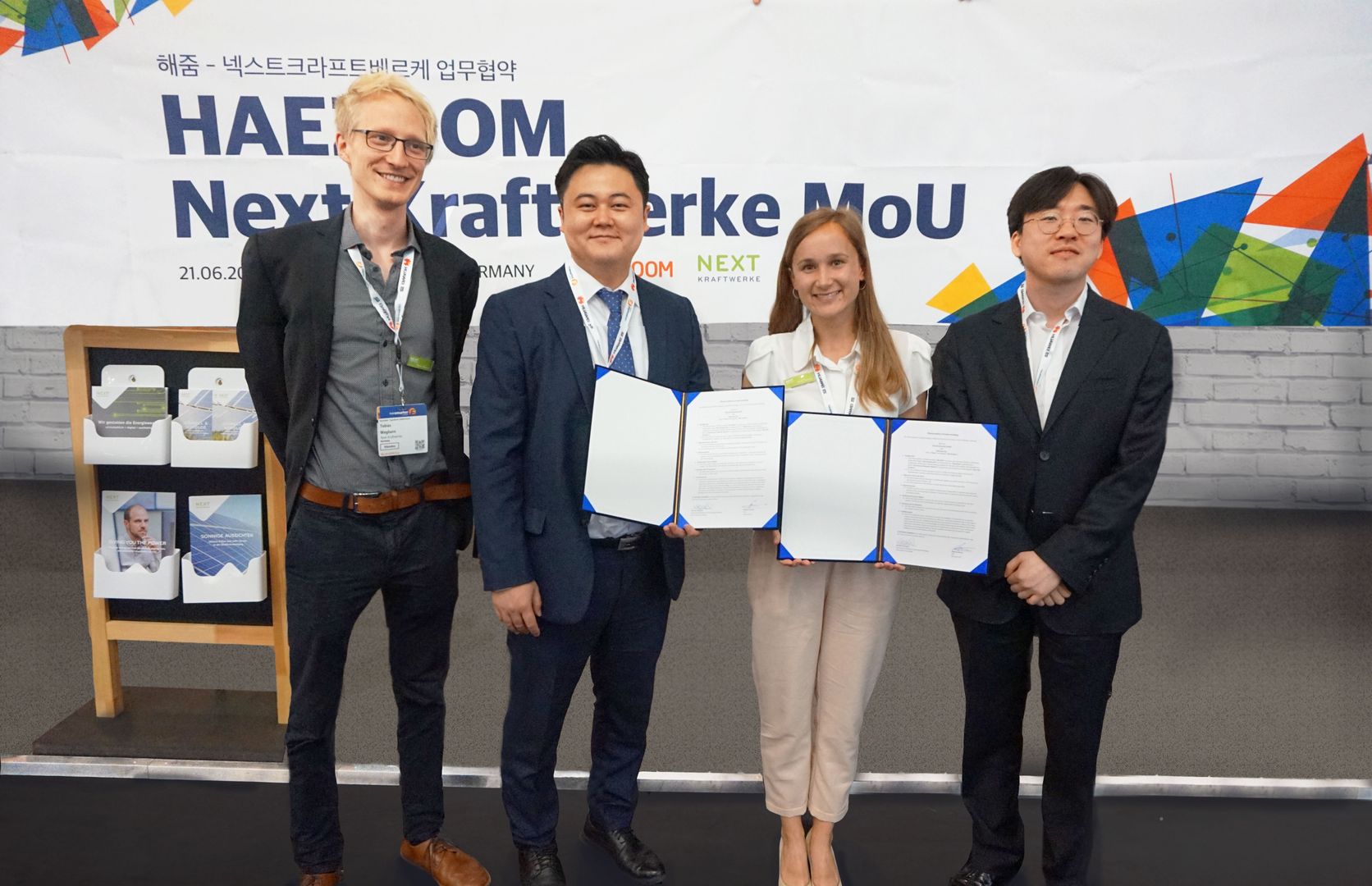 At InterSolar 2018, Next Kraftwerke and Haezoom Inc. signed a memorandum of understanding to jointly develop a VPP solution for the Korean Domestic Market. 